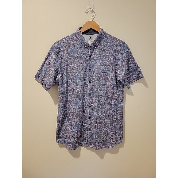 Desoto Short-Sleeved Sport Shirt in Cornflower Blue Mosaic-Tile Print Slim XL - Picture 4 of 11